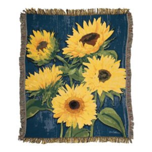 Blue Sunflower Tapestry Throw