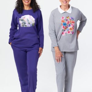 Printed Fleece Sweatsuit- With Collar