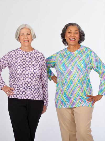 Back-Snap Long Sleeve Printed Tees